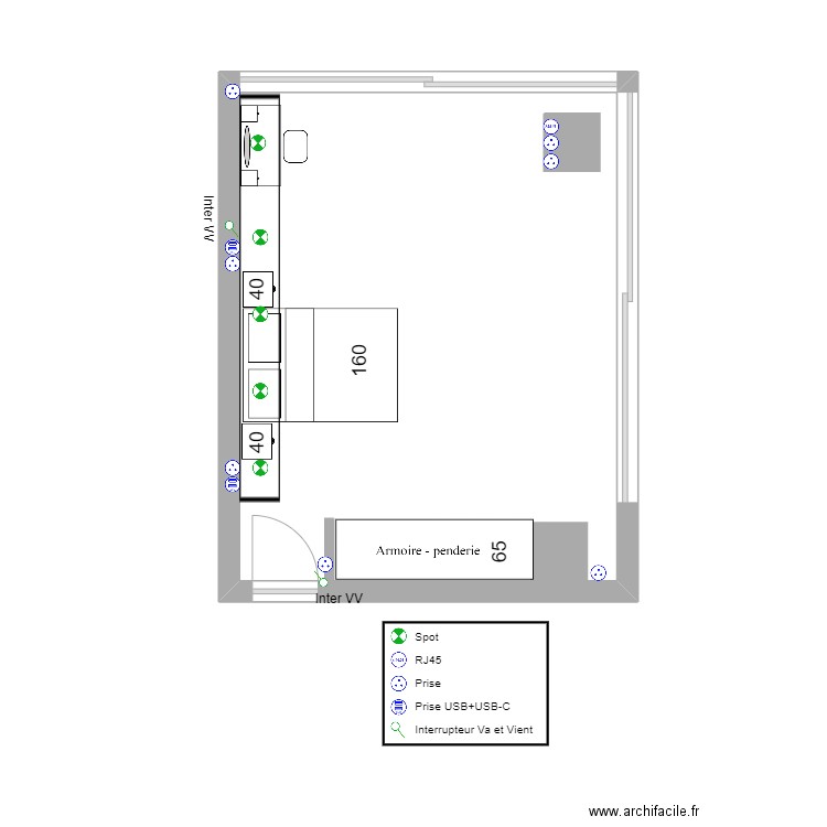 Chambre B. Plan de 1 pièce et 27 m2