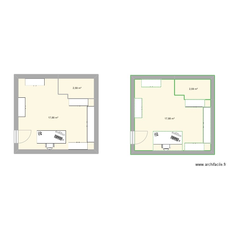 bureau agence. Plan de 4 pièces et 41 m2