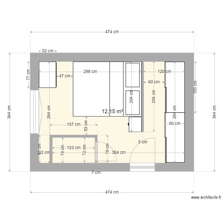 chambre1 rouillon. Plan de 1 pièce et 12 m2