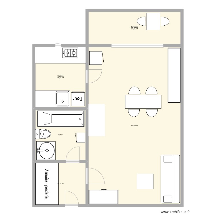 appart louise. Plan de 5 pièces et 233 m2