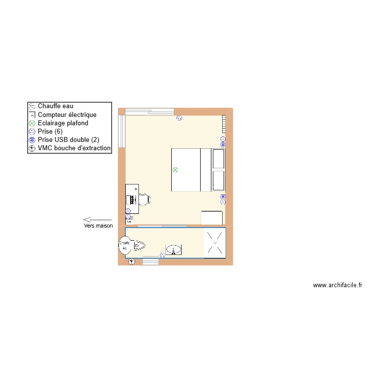 Boximby. Plan de 2 pièces et 19 m2