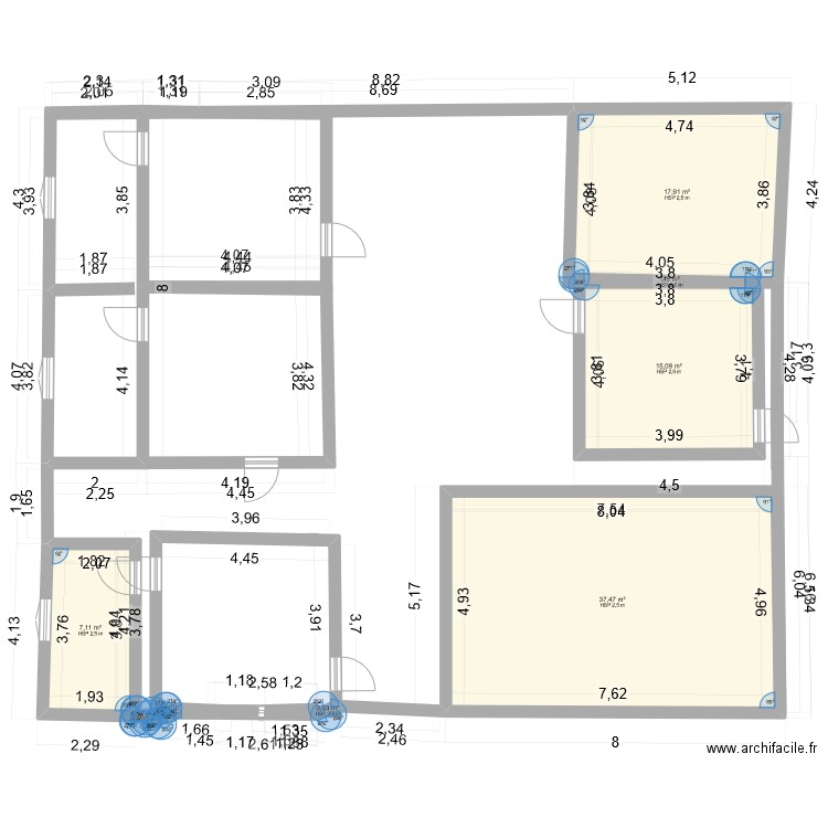 faty plan. Plan de 10 pièces et 79 m2