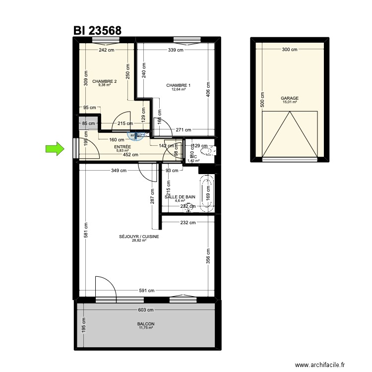 BI 23568. Plan de 9 pièces et 92 m2