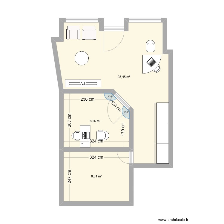 Local Guichen. Plan de 3 pièces et 40 m2