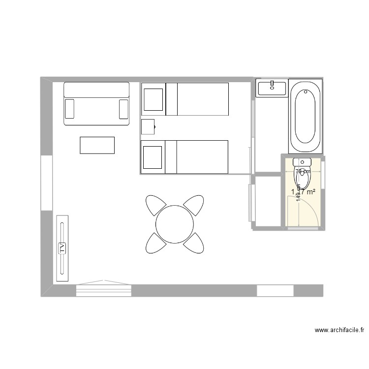 studio corse. Plan de 1 pièce et 1 m2