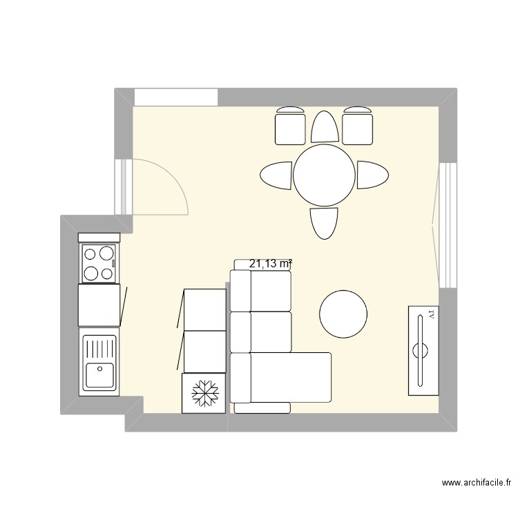 Appart oceane. Plan de 1 pièce et 21 m2