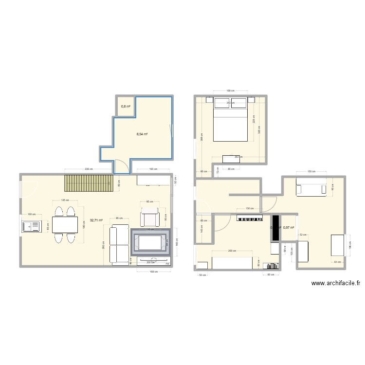 Maison. Plan de 9 pièces et 80 m2