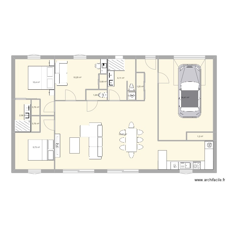 Maison plain pied 120 m2. Plan de 14 pièces et 124 m2