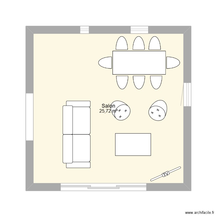 salon. Plan de 1 pièce et 26 m2