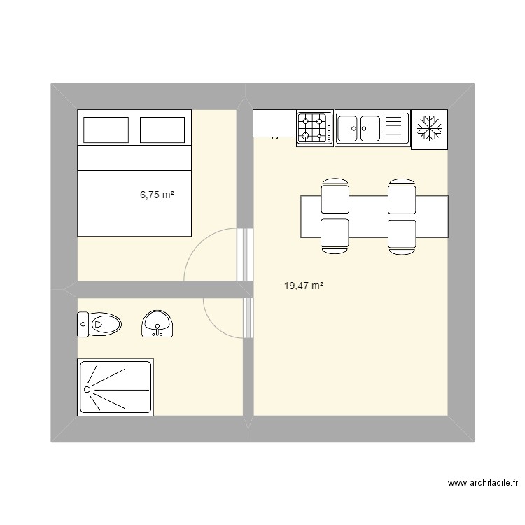 Maison 30m². Plan de 2 pièces et 26 m2