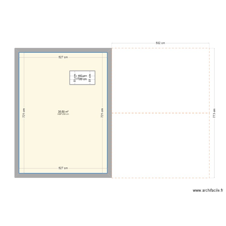 Travaux Louxor 35  : Etage 2. Plan de 2 pièces et 39 m2