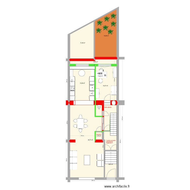 BAUCQ 77 Bel étage Duplex V4 2 ch/prof lib. Plan de 8 pièces et 103 m2