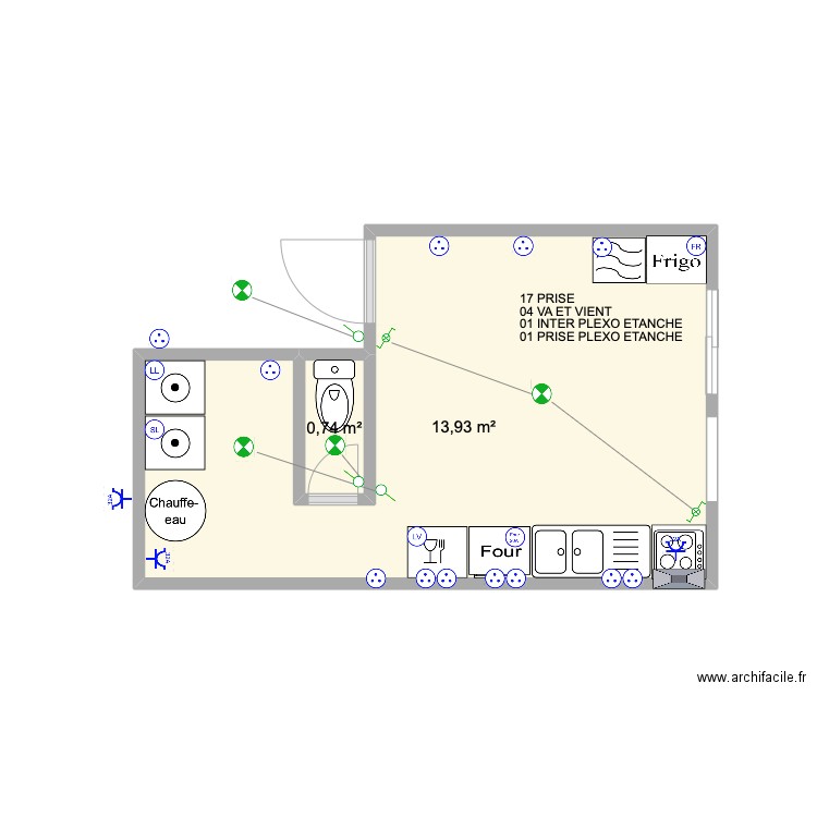 CUISINE. Plan de 2 pièces et 15 m2