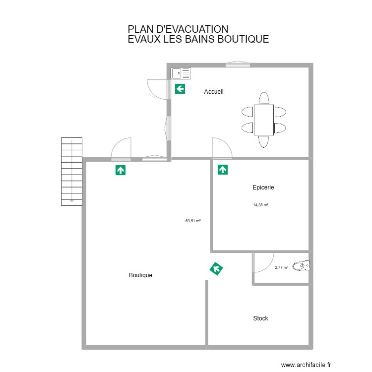 23 EVAUX-LES-BAINS RdC. Plan de 3 pièces et 87 m2