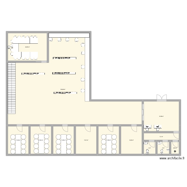 biblio. Plan de 13 pièces et 283 m2