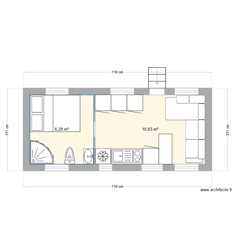 Eric 2. Plan de 2 pièces et 17 m2