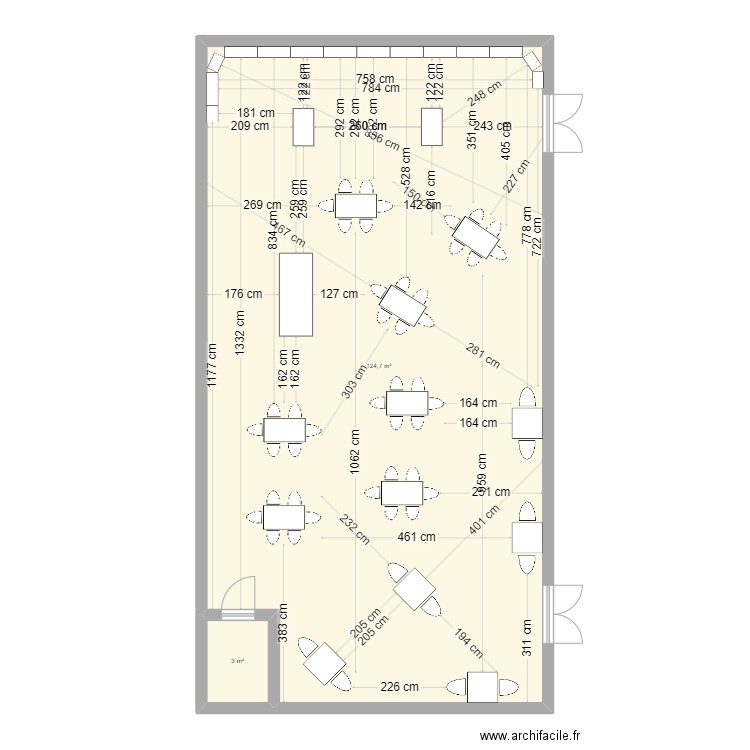 125m² sans salle. Plan de 2 pièces et 128 m2