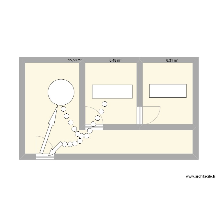 stage. Plan de 3 pièces et 28 m2