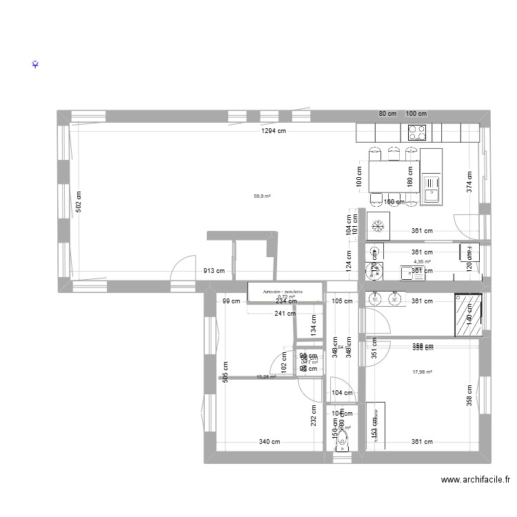 cuisine de remi et véro. Plan de 2 pièces et 71 m2