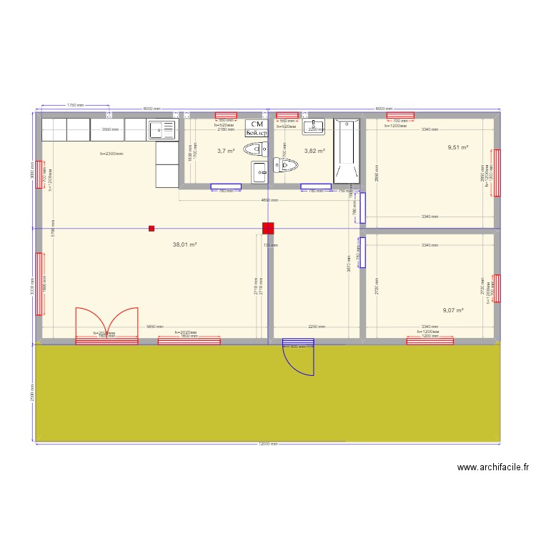 Жанна Барн. Plan de 6 pièces et 92 m2