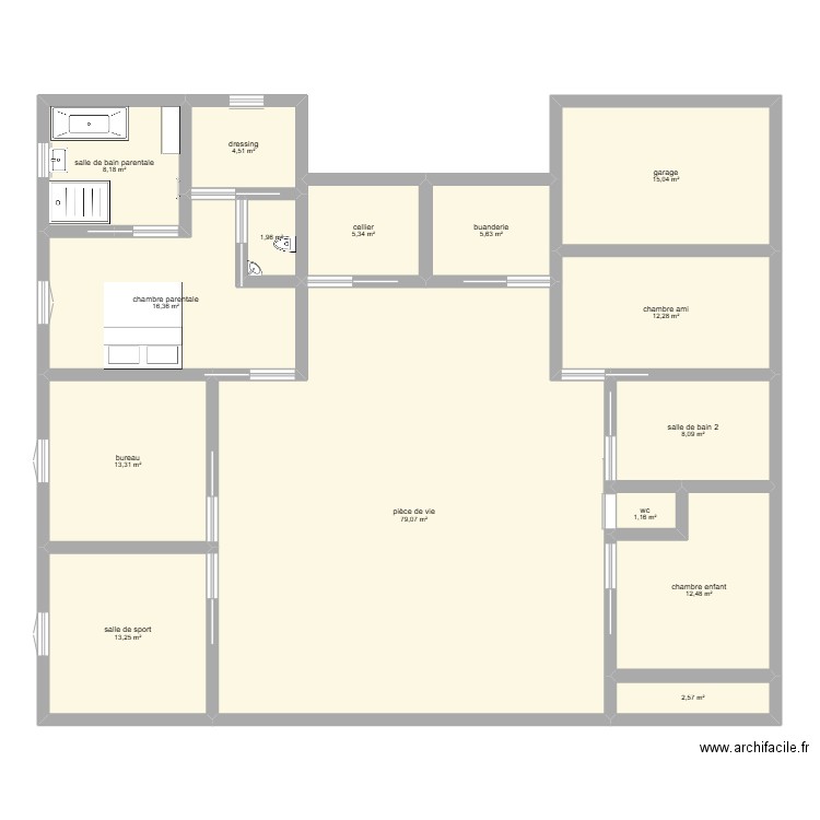 maison 2.1. Plan de 15 pièces et 199 m2