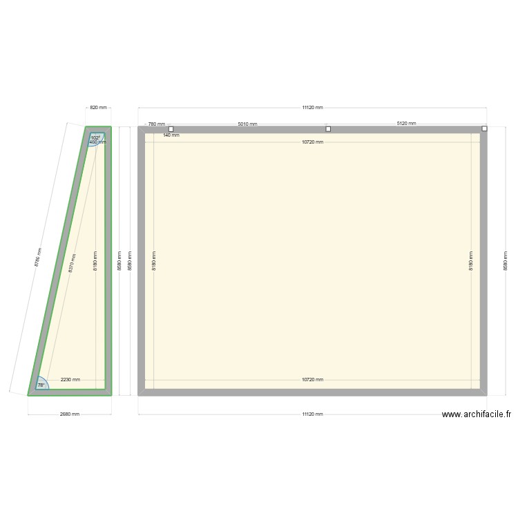 hangar BR . Plan de 2 pièces et 99 m2