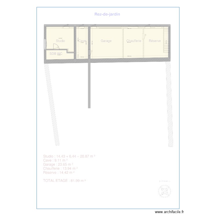 Rez de jardin. Plan de 4 pièces et 74 m2