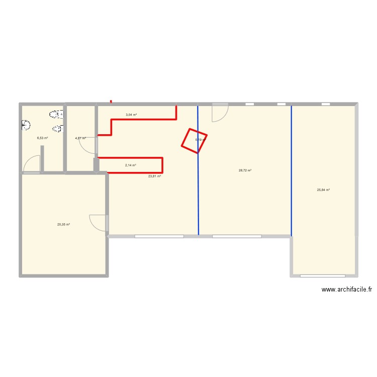 abce. Plan de 9 pièces et 115 m2