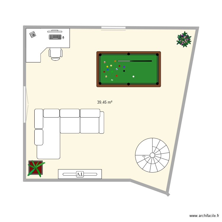 Appart dernier étage. Plan de 1 pièce et 39 m2