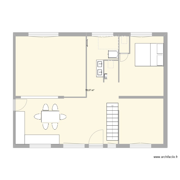 Degottet . Plan de 1 pièce et 76 m2