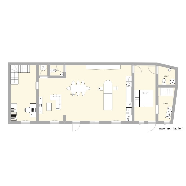 doue. Plan de 6 pièces et 95 m2