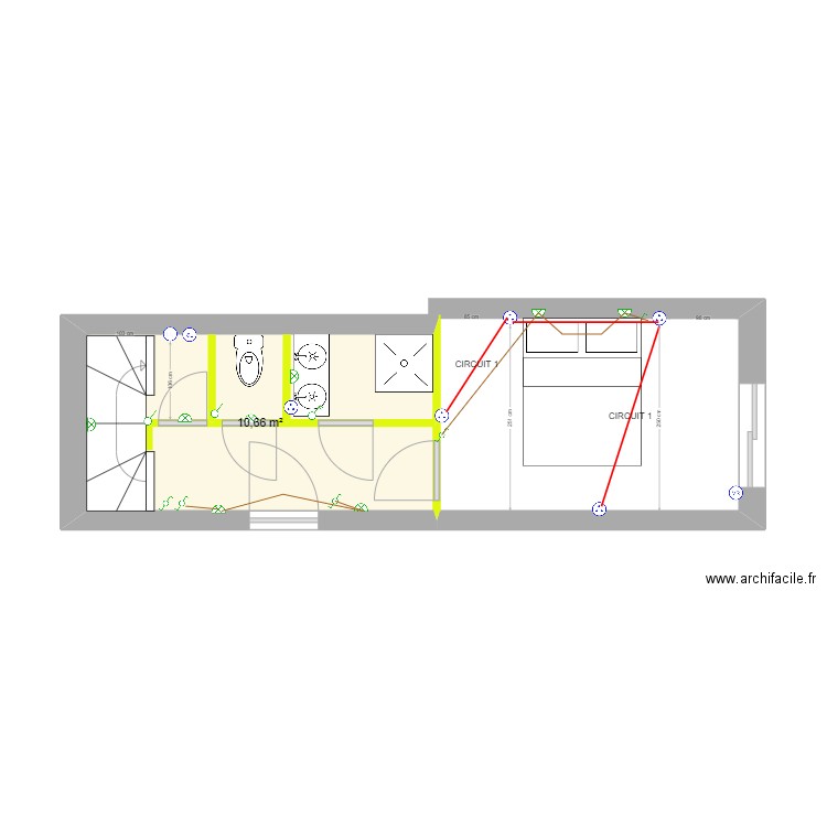 MONNIER. Plan de 1 pièce et 11 m2