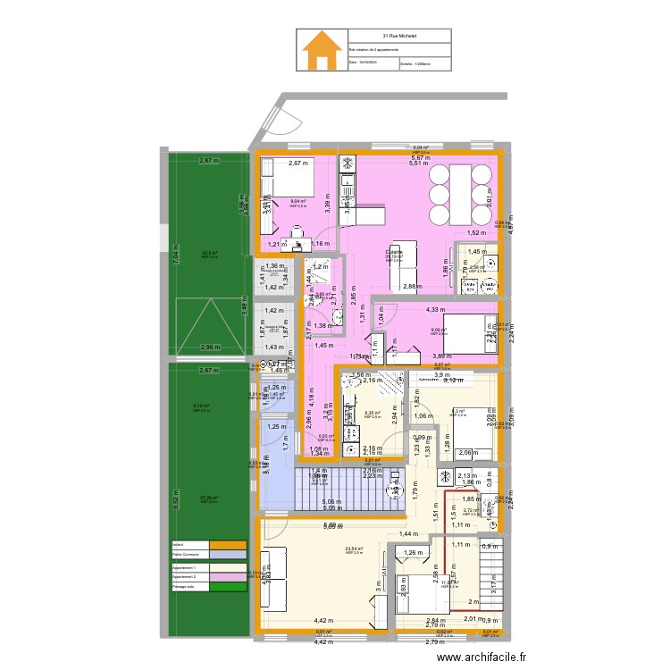 rdz 1.1. Plan de 32 pièces et 172 m2