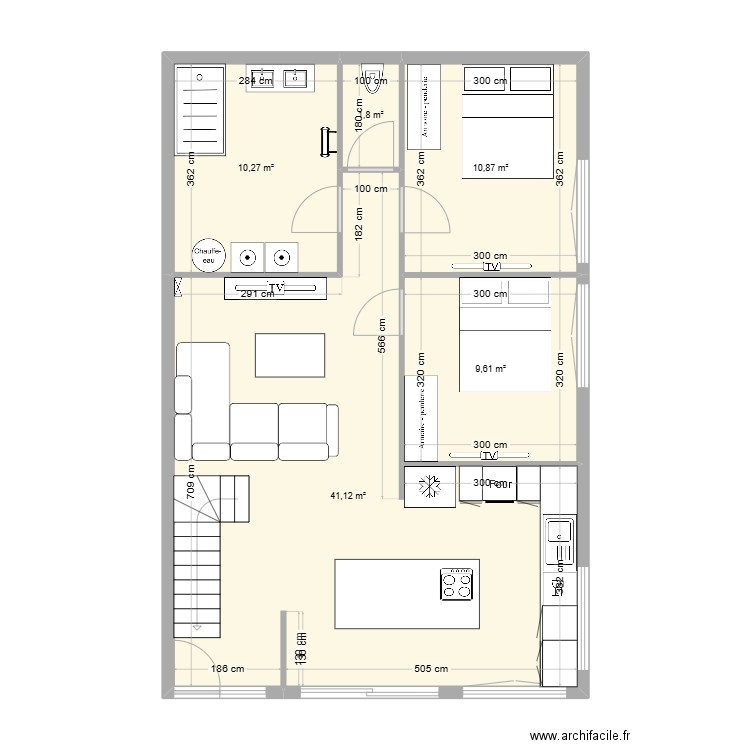 appart 2. Plan de 5 pièces et 74 m2