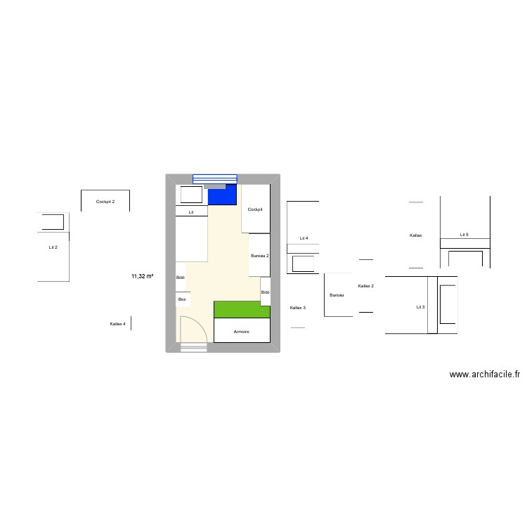 Chambre 2. Plan de 1 pièce et 11 m2