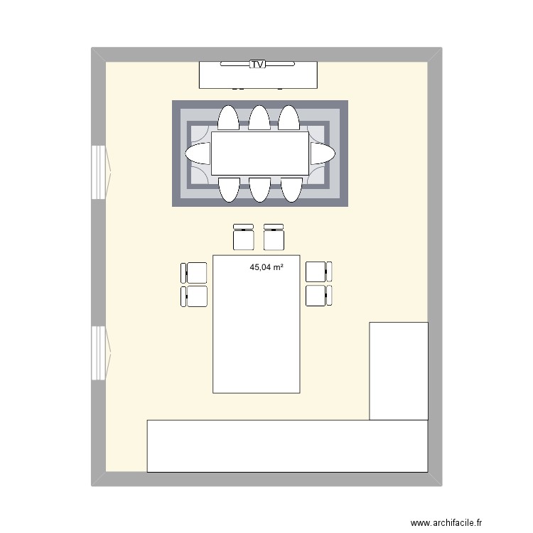 Cuisine . Plan de 1 pièce et 45 m2