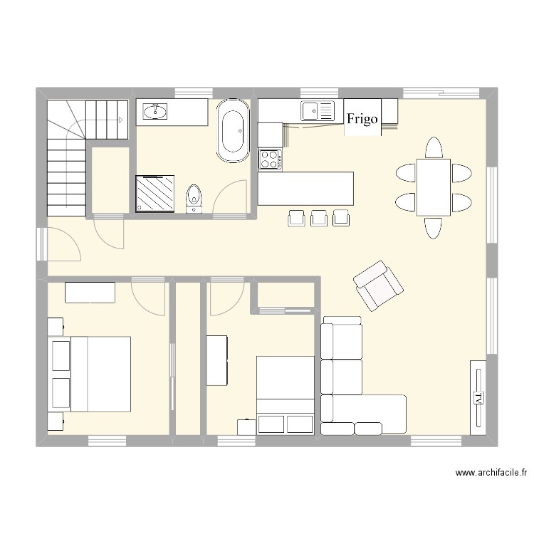 Plan maison 3. Plan de 6 pièces et 80 m2