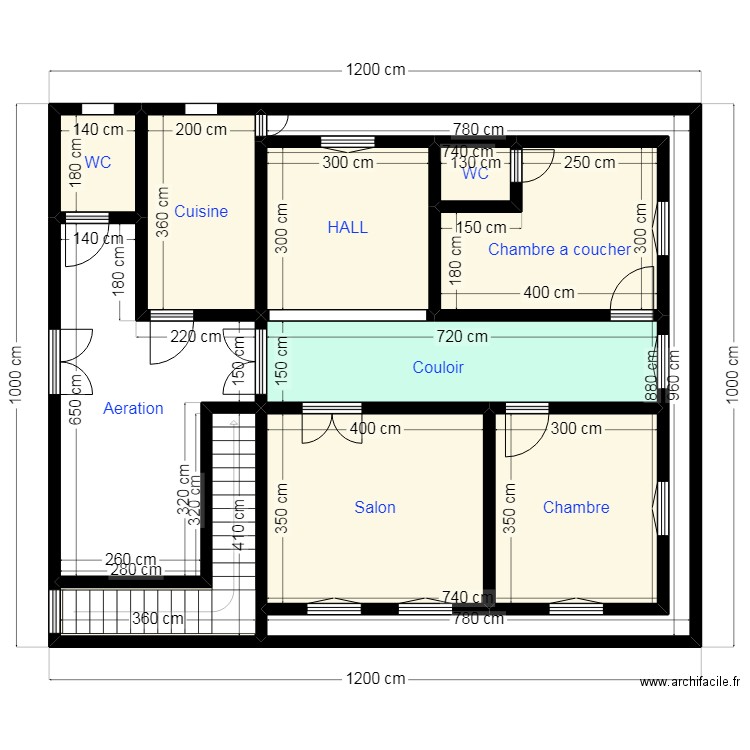 Plan 12X10 N1. Plan de 11 pièces et 97 m2