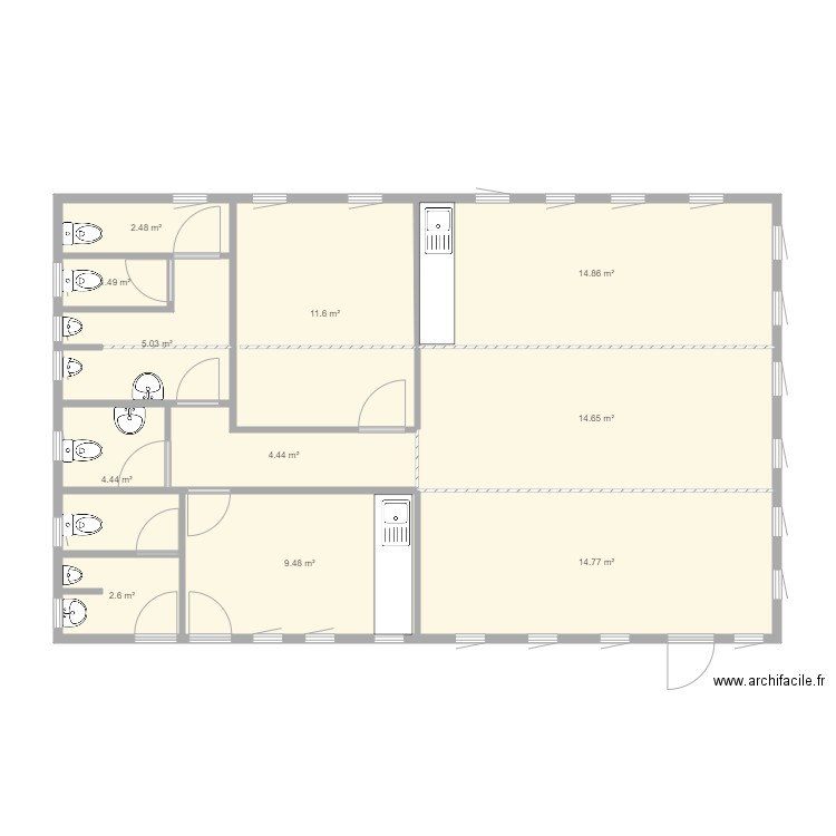 Hull office shared kitchen and shop cabin layout. Plan de 0 pièce et 0 m2