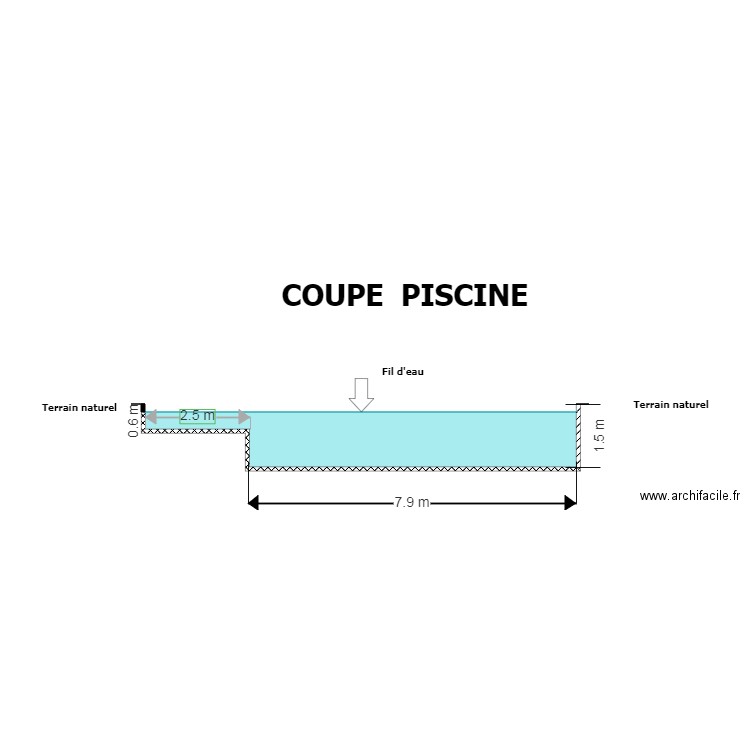 Vue coupe piscine. Plan de 0 pièce et 0 m2