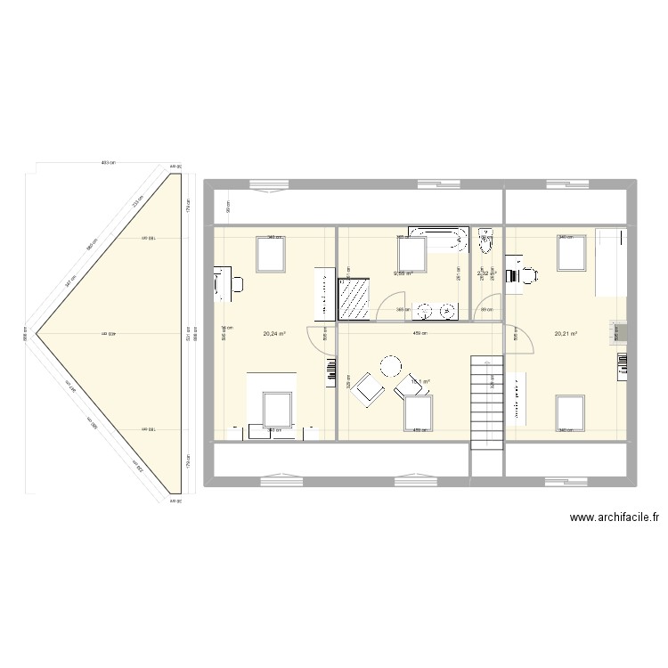 trugalle 2023 Etage Projet 2 chambres 6ml avec pan coupe. Plan de 0 pièce et 0 m2