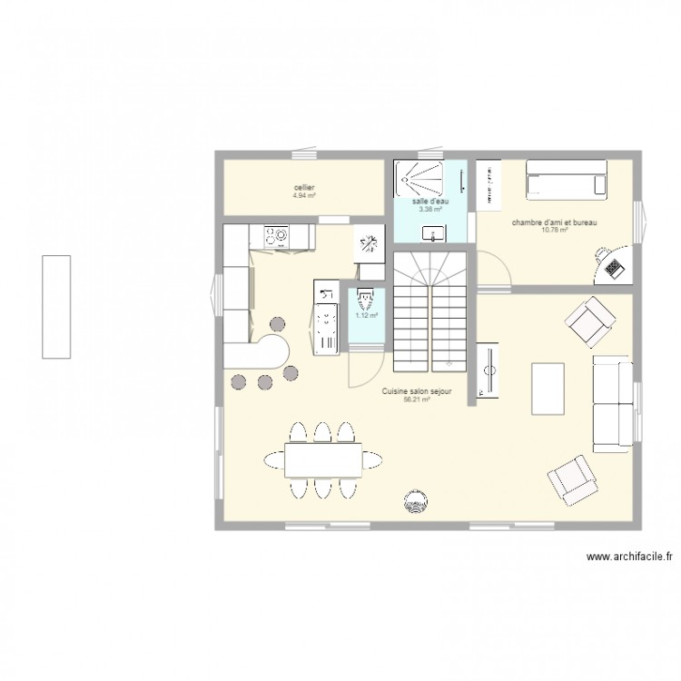 maison 10x9 RDC escalier central. Plan de 0 pièce et 0 m2