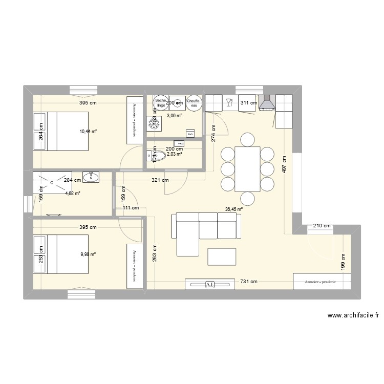 Chalet 1. Plan de 6 pièces et 66 m2