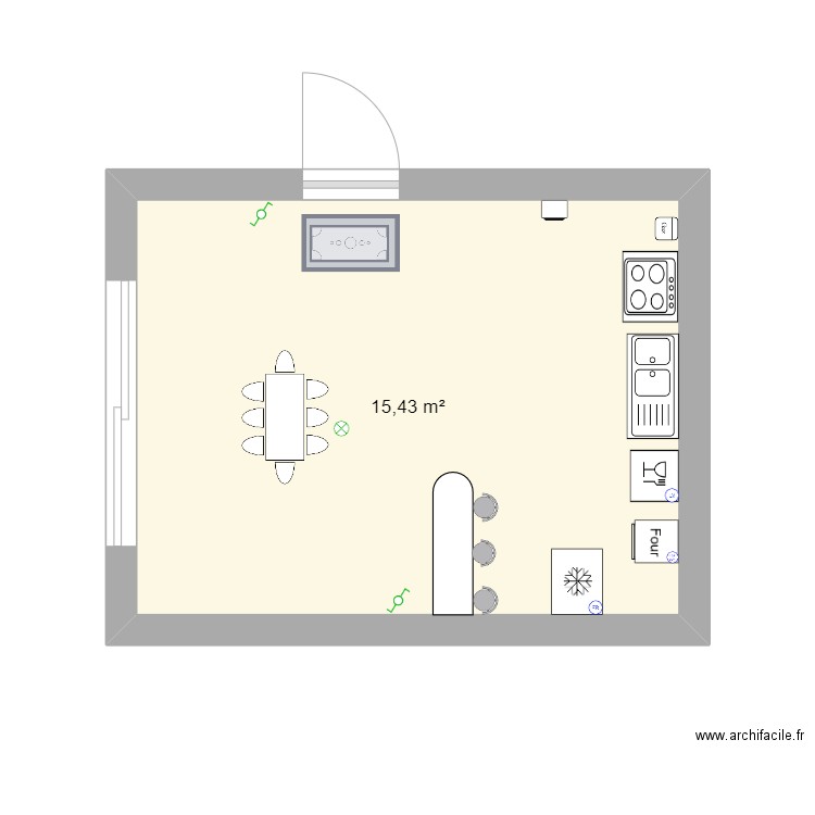 Plan de cuisine, samy. Plan de 1 pièce et 15 m2