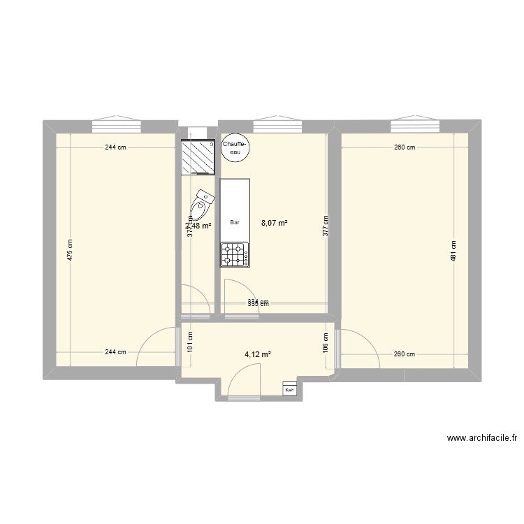 Plan 2P Magnan. Plan de 4 pièces et 39 m2