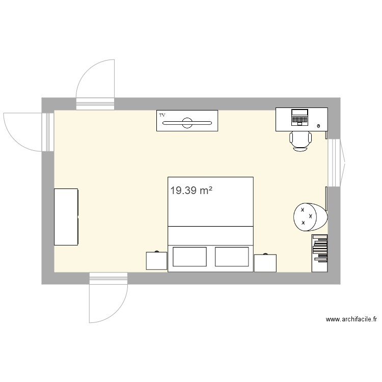 chambre parantale . Plan de 1 pièce et 19 m2