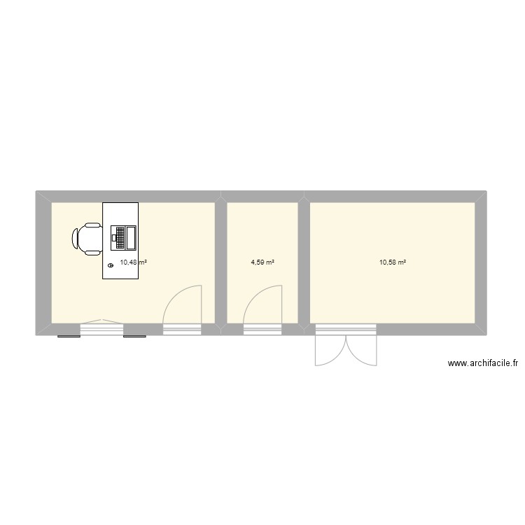 Bureau . Plan de 3 pièces et 26 m2