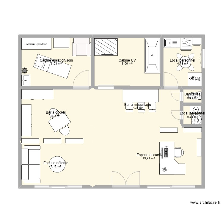 Plan institut. Plan de 9 pièces et 61 m2