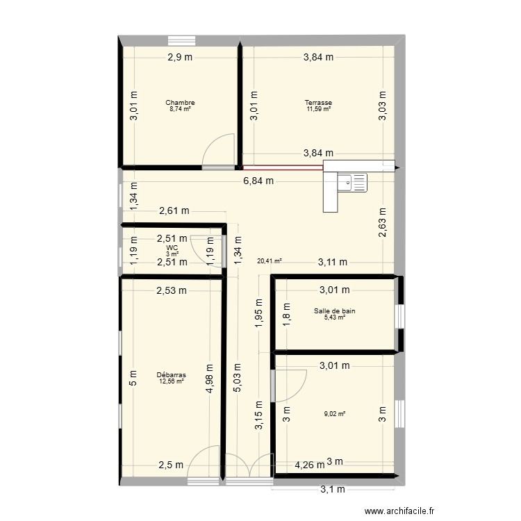 Haut de la maison 2. Plan de 7 pièces et 71 m2