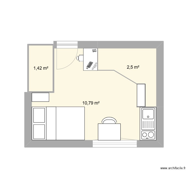 Studio Gwenn (la meilleure des soeurs et des copines). Plan de 3 pièces et 15 m2